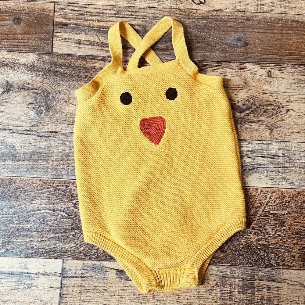 Hanna Andersson Knit Romper Unisex Baby 12-18m Chick Criss Cross Spring
